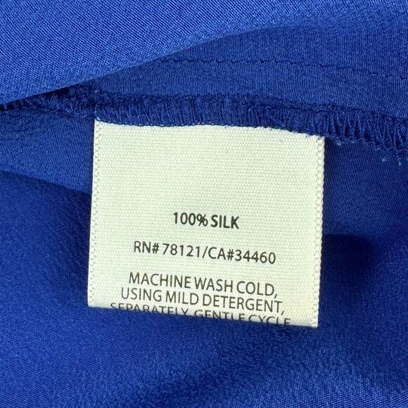 Eileen Fisher Blue Silk Georgette Washable Crepe Cap Sleeve Boxy Dress Size XS - Picture 7 of 14